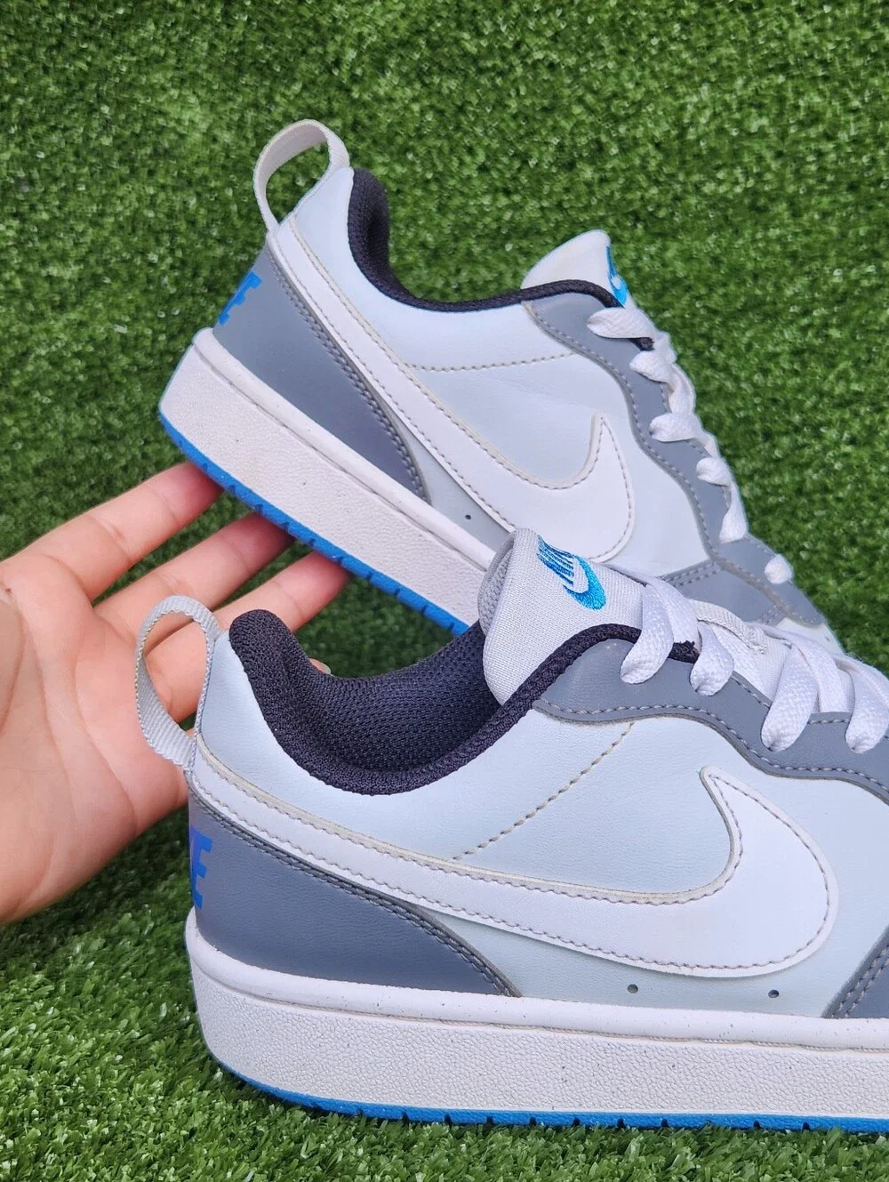 Nike Court Borough Low Big Boys Kids Leather White Gray Sneakers Size 5 Youth